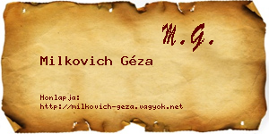 Milkovich Géza névjegykártya